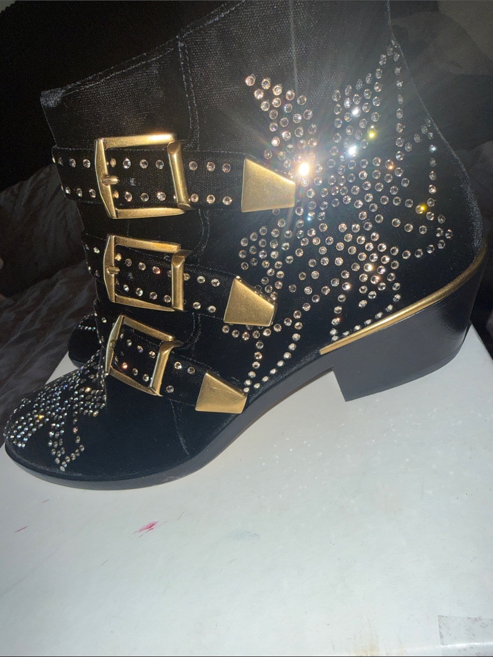 Authentic Chloe Suzanna Black Studded Suede Ankle Boots size 37.5 women’s 7.5 - Picture 12 of 16